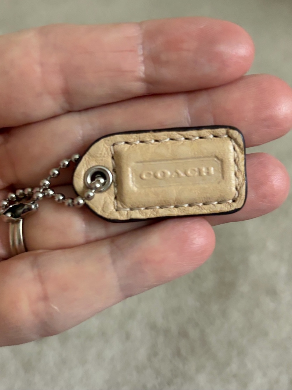 COACH Beige Leather Hangtag with Ball Chain